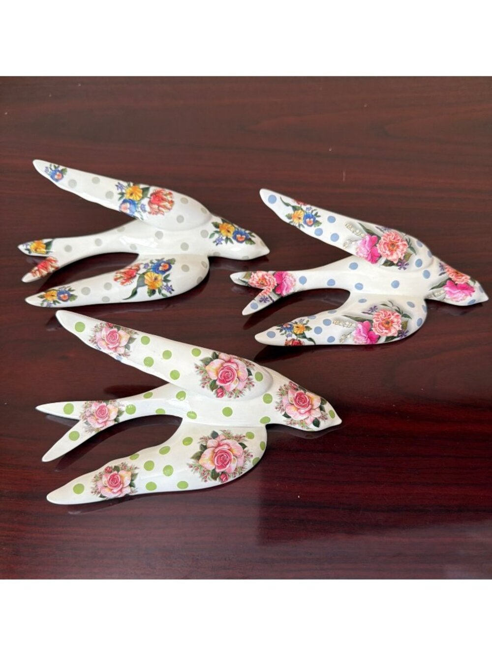 MacKenzie-Childs Ceramic Wildflower Swallowtail Wall Decor Set of 3 Polka Dot 6"